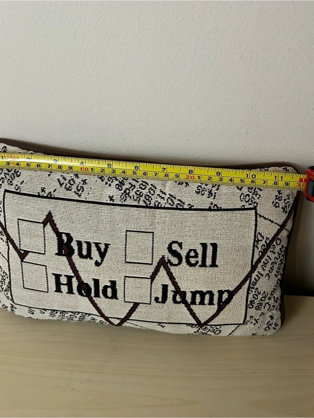 Decorative 'Buy Hold Sell Jump' Accent Pillow - Cream and Black